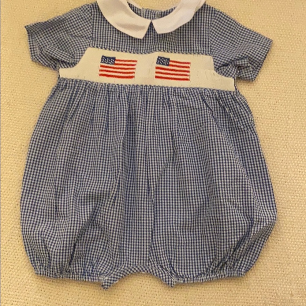 Flag Smocked Blue/White Checked Bubble Size 12m